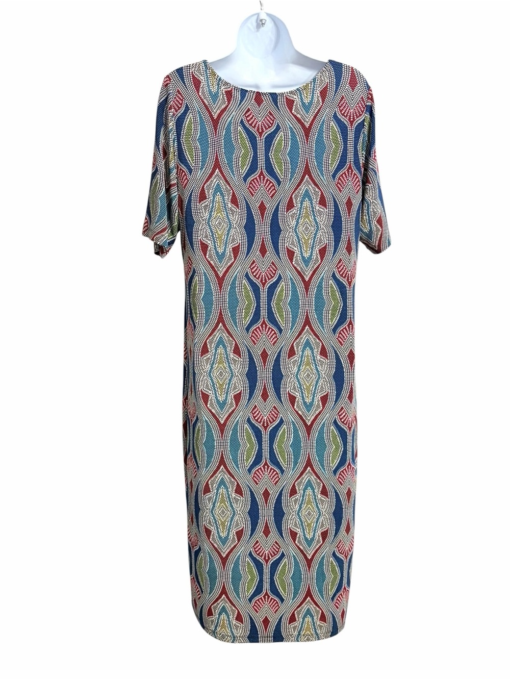 Chico's Travelers Stretchy Jersey Midi Sheath Dress Womens L Geometric Slinky - Picture 3 of 7